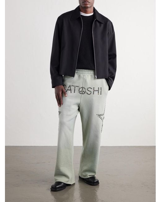 Satoshi Nakamoto White Wide-leg Studded Cotton-jersey Sweatpants for men