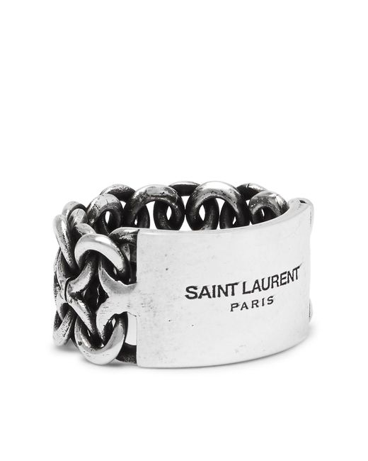 Saint Laurent Metallic Logo-engraved Oxidised Silver-tone Ring for men