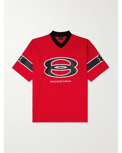 Balenciaga Red American Football Oversized Printed Piqué T-Shirt for men