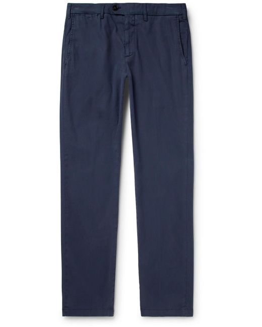Canali Blue Slim-fit Garment-dyed Stretch Lyocell And Cotton-blend Twill Trousers for men