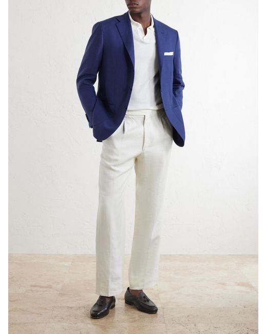 Kiton Blue Linen Blazer for men