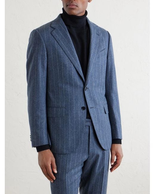 Caruso Blue Norma Pinstripe Wool And Cashmere-Blend Suit Jacket for men