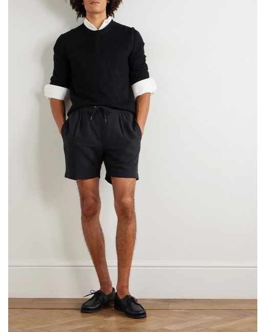 Ralph Lauren Black Dorest Straight-leg Pleated Silk And Linen-blend Drawstring Shorts for men