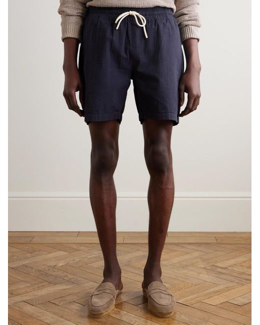 Portuguese Flannel Blue Atlantico Straight-Leg Cotton-Seersucker Drawstring Shorts for men