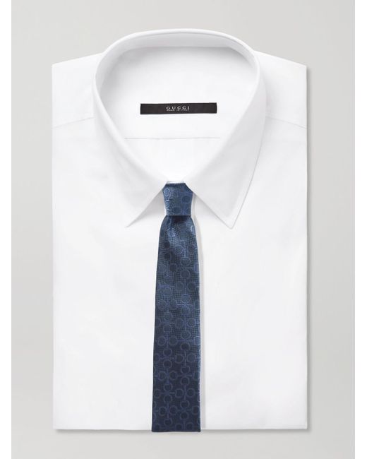 Cravatta in seta jacquard con Morsetto di Gucci in Blue da Uomo