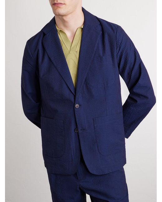 Portuguese Flannel Blue Atlantico Organic Cotton-Seersucker Suit Jacket for men