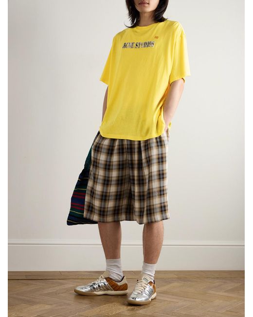 Acne Yellow Oversized Logo-Appliquéd Cotton And Hemp-Blend Jersey T-Shirt for men
