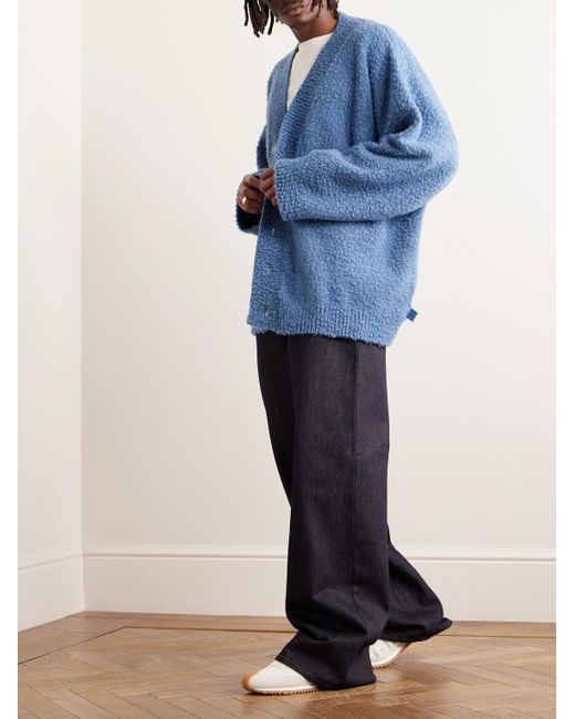 Cardigan in misto lana spazzolata con logo applicato di Loewe in Blue da Uomo
