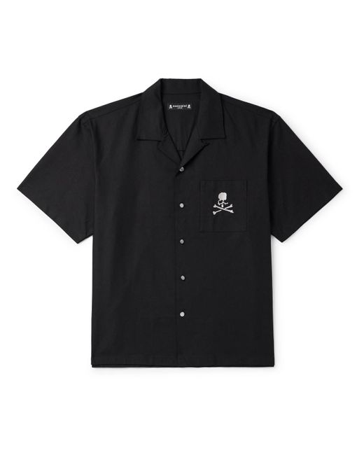MASTERMIND WORLD Black Convertible-collar Logo-embroidered Cotton-canvas Shirt for men