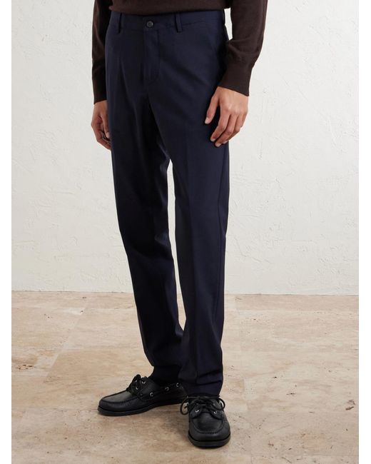 Eleventy Blue Slim-fit Tapered Stretch-wool Flannel Trousers for men