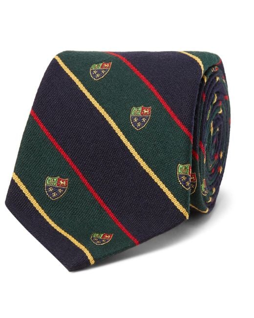 Polo Ralph Lauren Blue 8cm Madison Embroidered Striped Wool And Silk-blend Tie for men