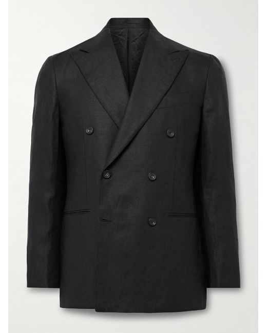 J. Mueser Black Waverly Slim-fit Double-breasted Linen Suit Jacket for men