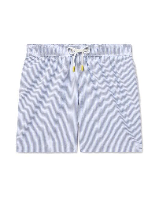 Hartford Blue Straight-leg Mid-length Striped Seersucker Swim Shorts for men