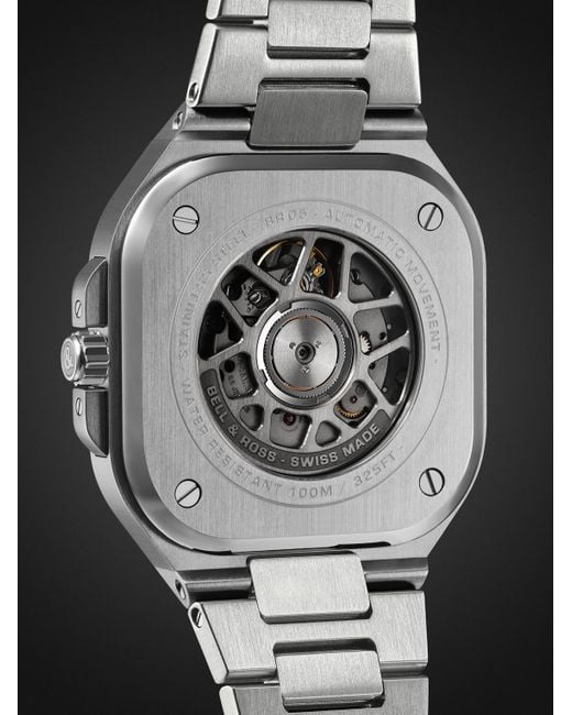 Bell & Ross Black Br 05 Gmt Automatic Stainless Steel Watch, Ref. Br05g-si-st/sst for men
