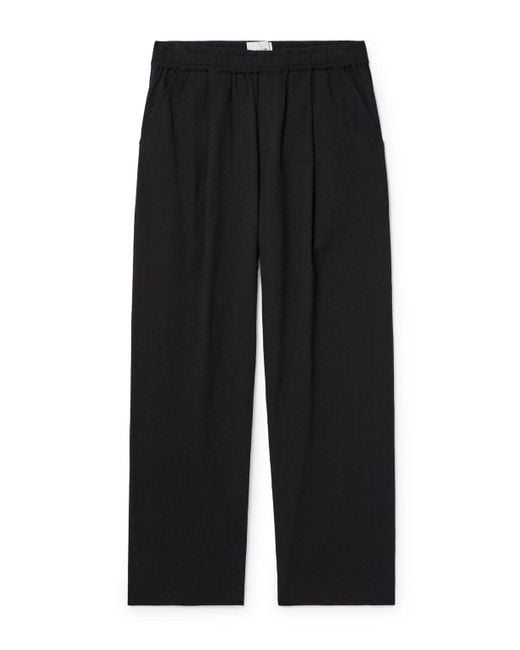 Folk Black Anniversary Wide-Leg Pleated Cotton-Seersucker Drawstring Trousers for men