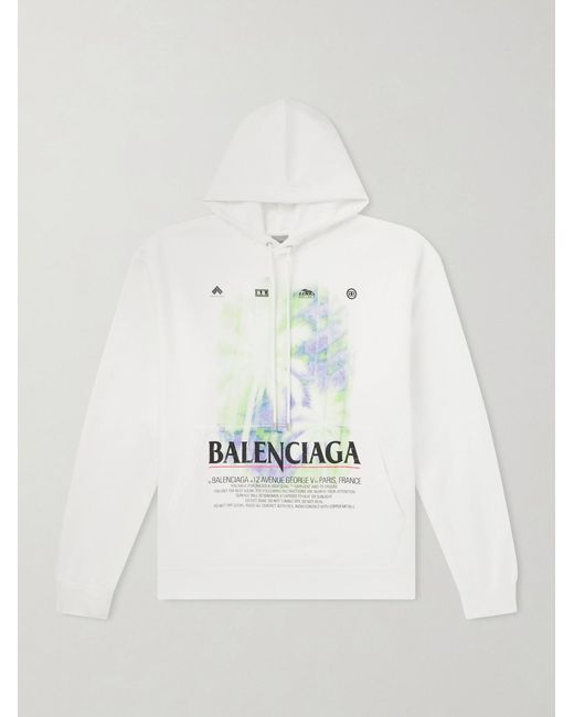 Balenciaga White Oversized Printed Cotton-Jersey Hoodie for men
