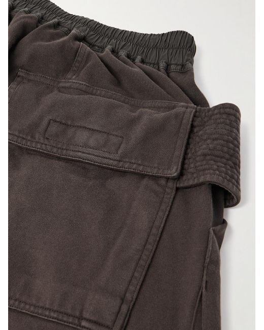 Rick Owens Black Creatch Straight-Leg Brushed Cotton-Jersey Drawstring Cargo Shorts for men