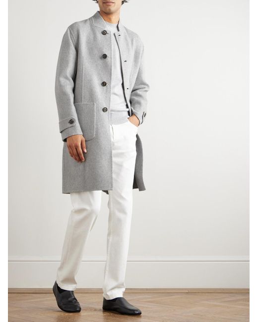 Eleventy Gray Herringbone Wool And Cashmere-Blend Overcoat for men