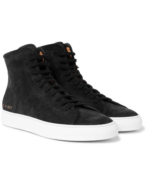 Common Projects Black Tournament Waxed-suede High-top Sneakers for men