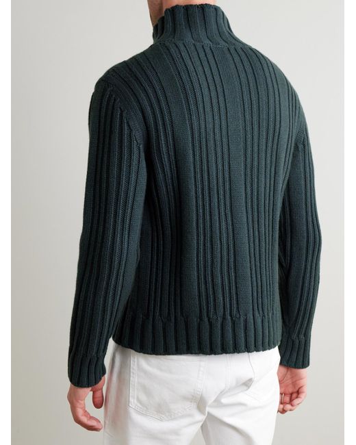 Loro Piana Blue Ribbed Baby Cashmere Rollneck Sweater for men