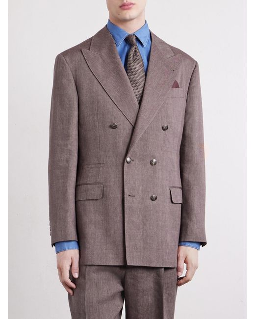 Brunello Cucinelli Purple Double-Breasted Herringbone Linen And Virgin Wool-Blend Suit Jacket for men