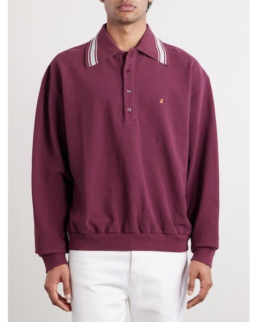 Kapital Box Striped Embroidered Cotton-piqué Polo Shirt for men