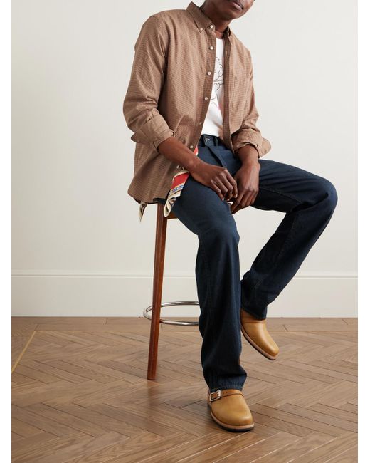 Beams Plus Hemd aus einer Baumwoll-Leinenmischung mit Gingham-Karo und Button-Down-Kragen in Natural für Herren