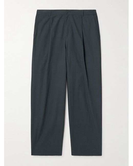 Folk Blue Straight-Leg Pleated Cotton Trousers for men