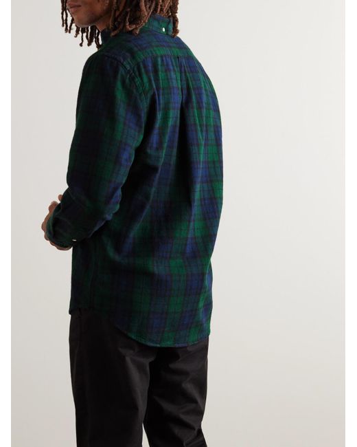 Portuguese Flannel Green Bonfim Button-Down Collar Checked Cotton-Flannel Shirt for men