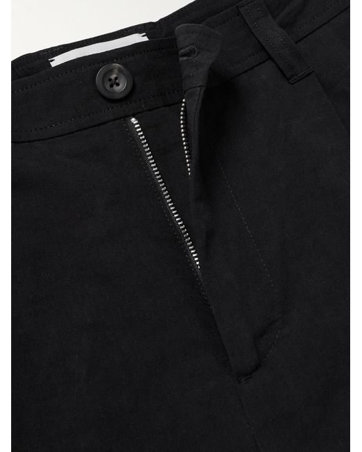Mr P. Black Tapered Pleated Linen, Cotton And Nylon-Blend Trousers for men