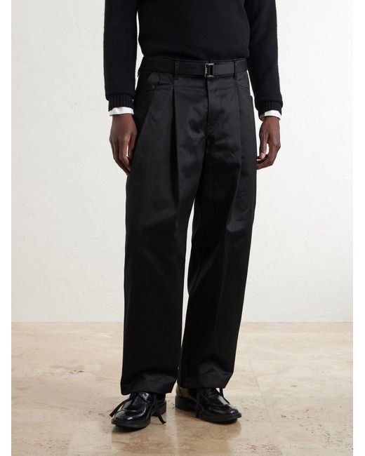 Sacai Black Wide-Leg Cotton Chinos for men