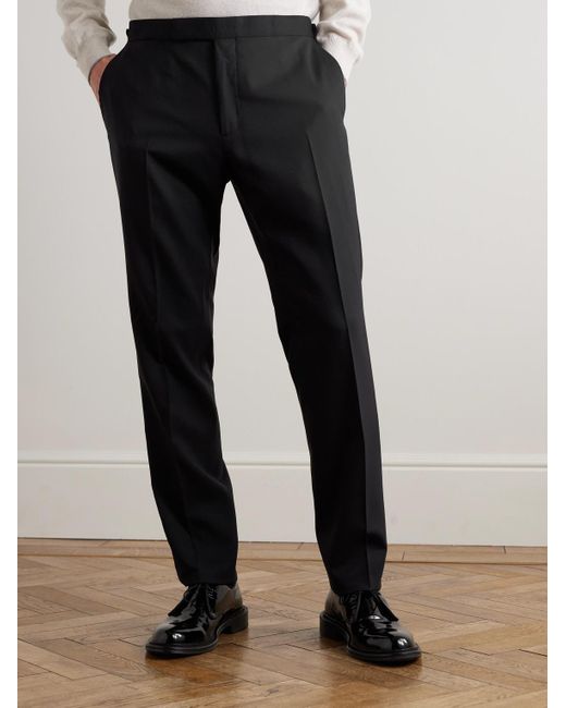 Mr P. Black Slim-Fit Twill-Trimmed Wool Tuxedo Trousers for men