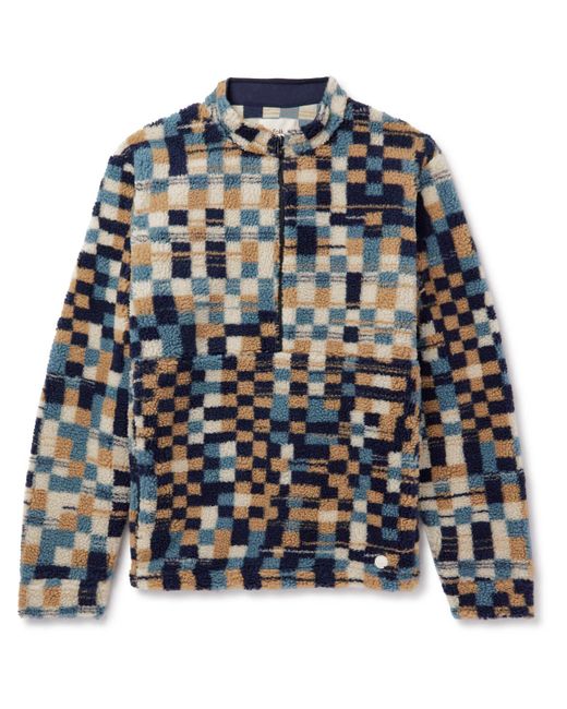 Folk Blue Warp Checkerboard Fleece Jacket for men