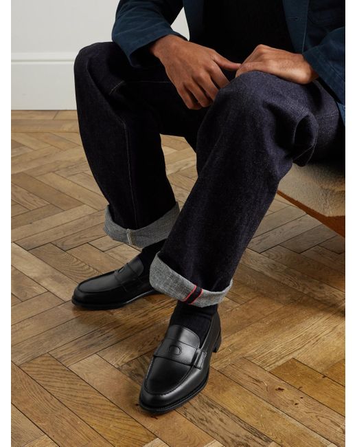 Drake's Black Charles Leather Penny Loafers for men
