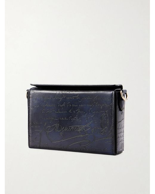 Berluti Blue Jour De Poche Scritto Venezia Leather Messenger Bag for men
