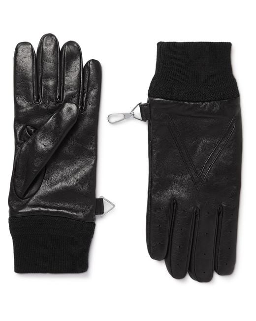 Bottega Veneta Black Cashmere-lined Leather Gloves for men