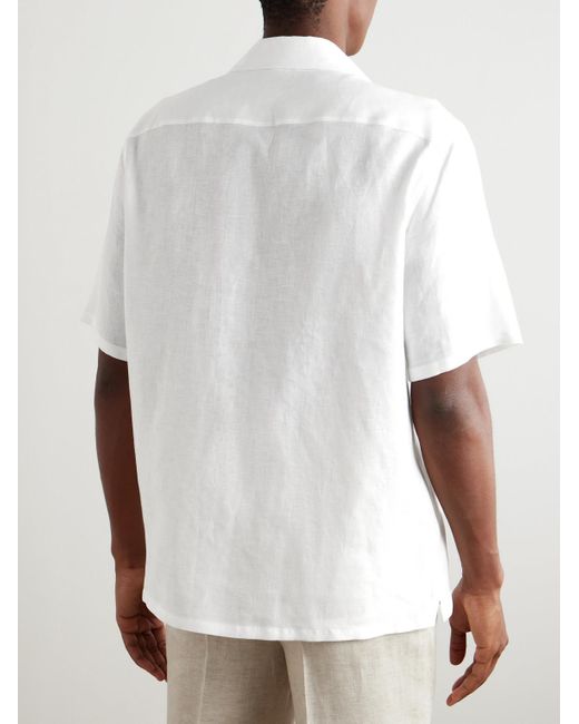Zegna Hemd aus "Oasi"-Leinen mit wandelbarem Kragen in White für Herren