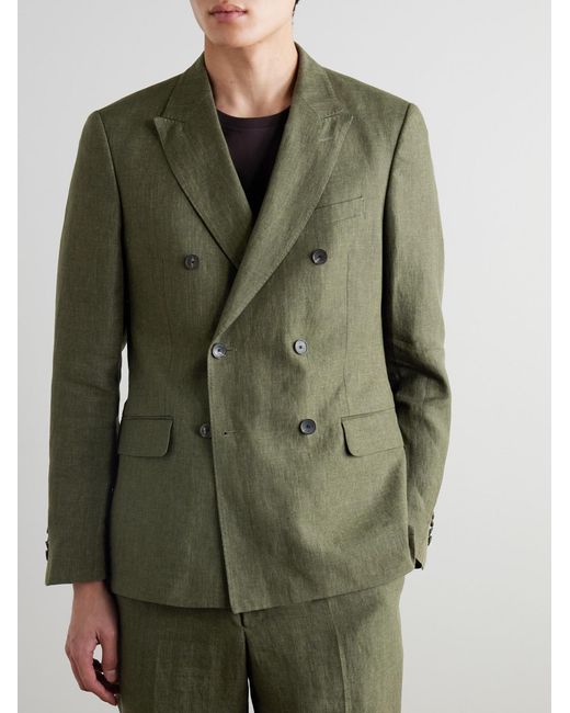 Mr P. Green Double-Breasted Puppytooth Linen Suit Jacket for men