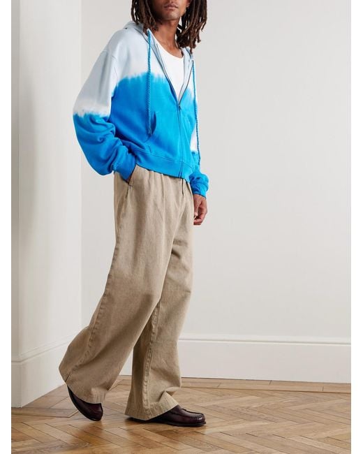 The Elder Statesman Blue Daily Embroidered Tie-Dyed Cotton-Blend Jersey Zip-Up Hoodie for men