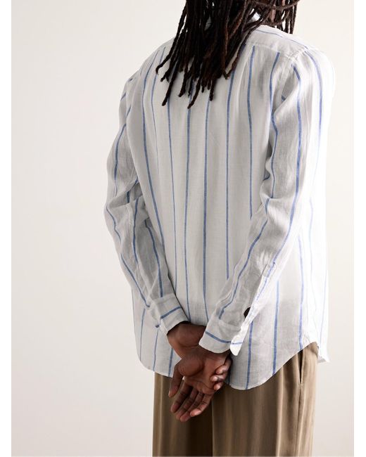 Camicia in lino a righe di Drake's in White da Uomo