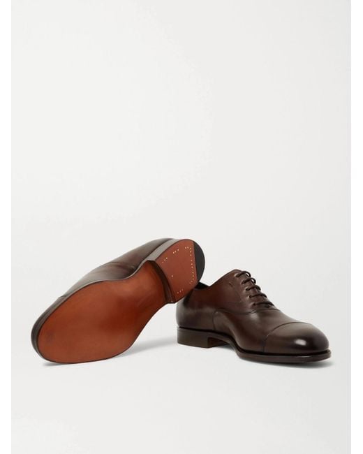 Edward Green Brown Chelsea Cap-toe Burnished-leather Oxford Shoes for men