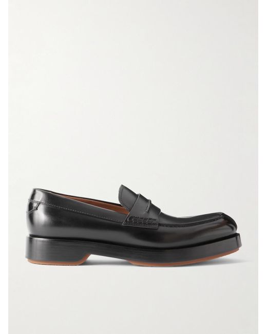 Zegna Black Udine Leather Penny Loafers for men