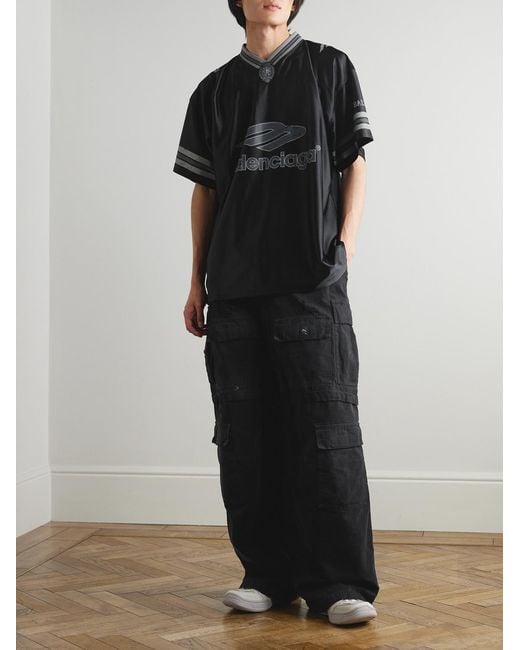 Balenciaga Black Logo-Print Striped Appliquéd Jersey T-Shirt for men