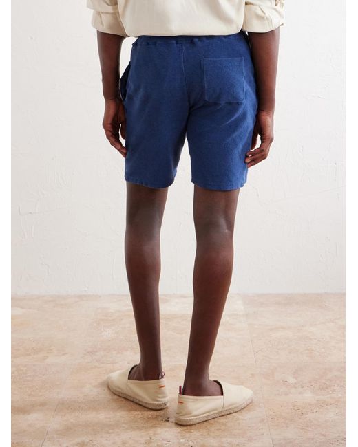 Fedeli Blue Slim-Fit Cotton-Terry Drawstring Shorts for men