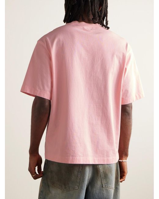 Acne Pink Extorr Logo-flocked Garment-dyed Cotton-jersey T-shirt for men