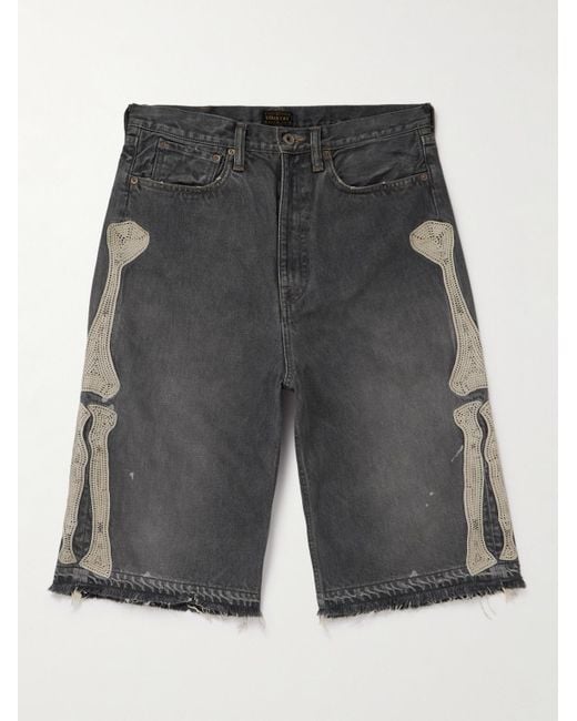 Kapital Gray Wide-leg Appliquéd Denim Shorts for men