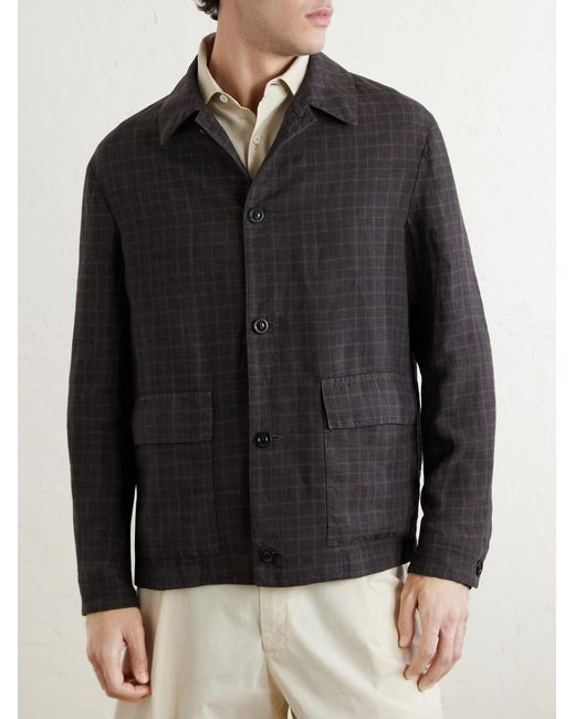 Boglioli Black Checked Linen Overshirt for men