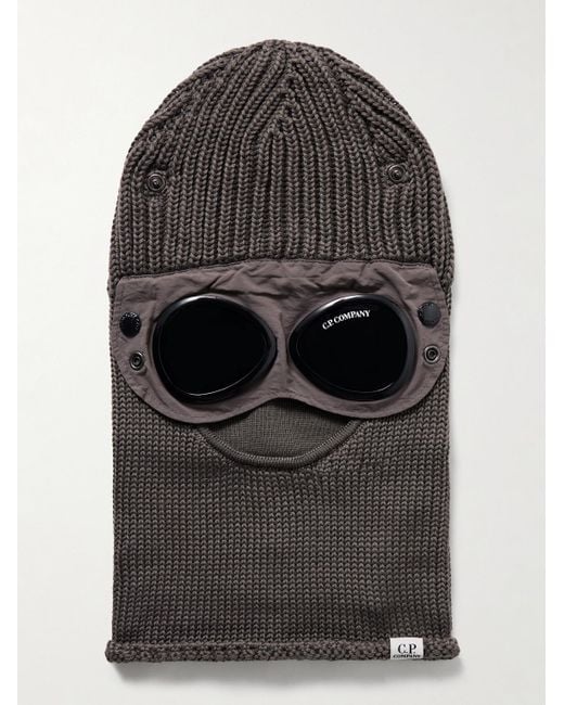 C P Company Black Goggle-Embellished Shell-Trimmed Ribbed Wool Balaclava for men