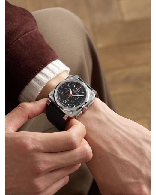 Bell & Ross Black Br 03 Automatic Chronograph 42Mm Stainless Steel And Leather Watch, Ref. No. Br0394-Blc-St/Sca for men