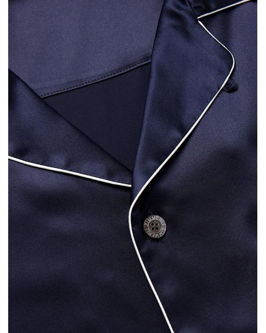 Zimmerli of Switzerland Blue Silk-Satin Pyjama Set for men
